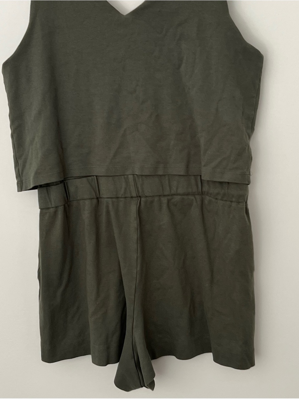 Halston Studio Olive Green V-Neck Sleeveless Romper - Women - Picture 3 of 9